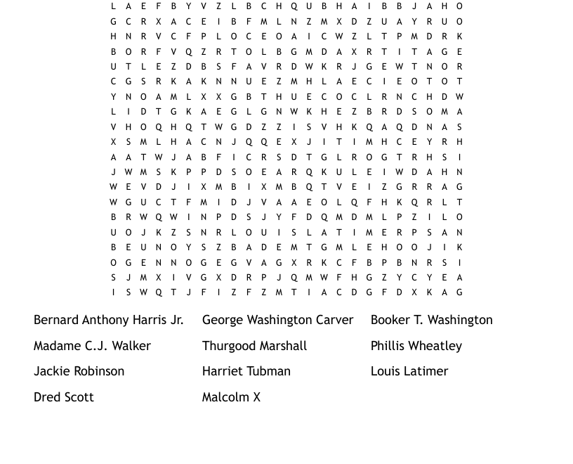 Black History Crossword Word Search WordMint