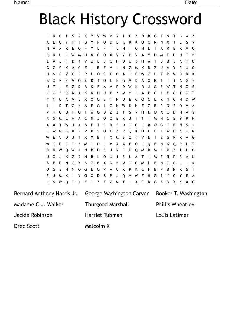 Black History Crossword Word Search WordMint