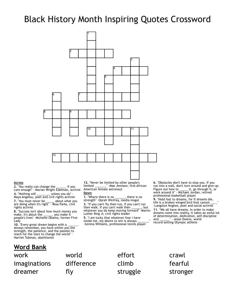 Black History Month Activist Crossword Free Printable Black History Month Activist Crossword Free Printable