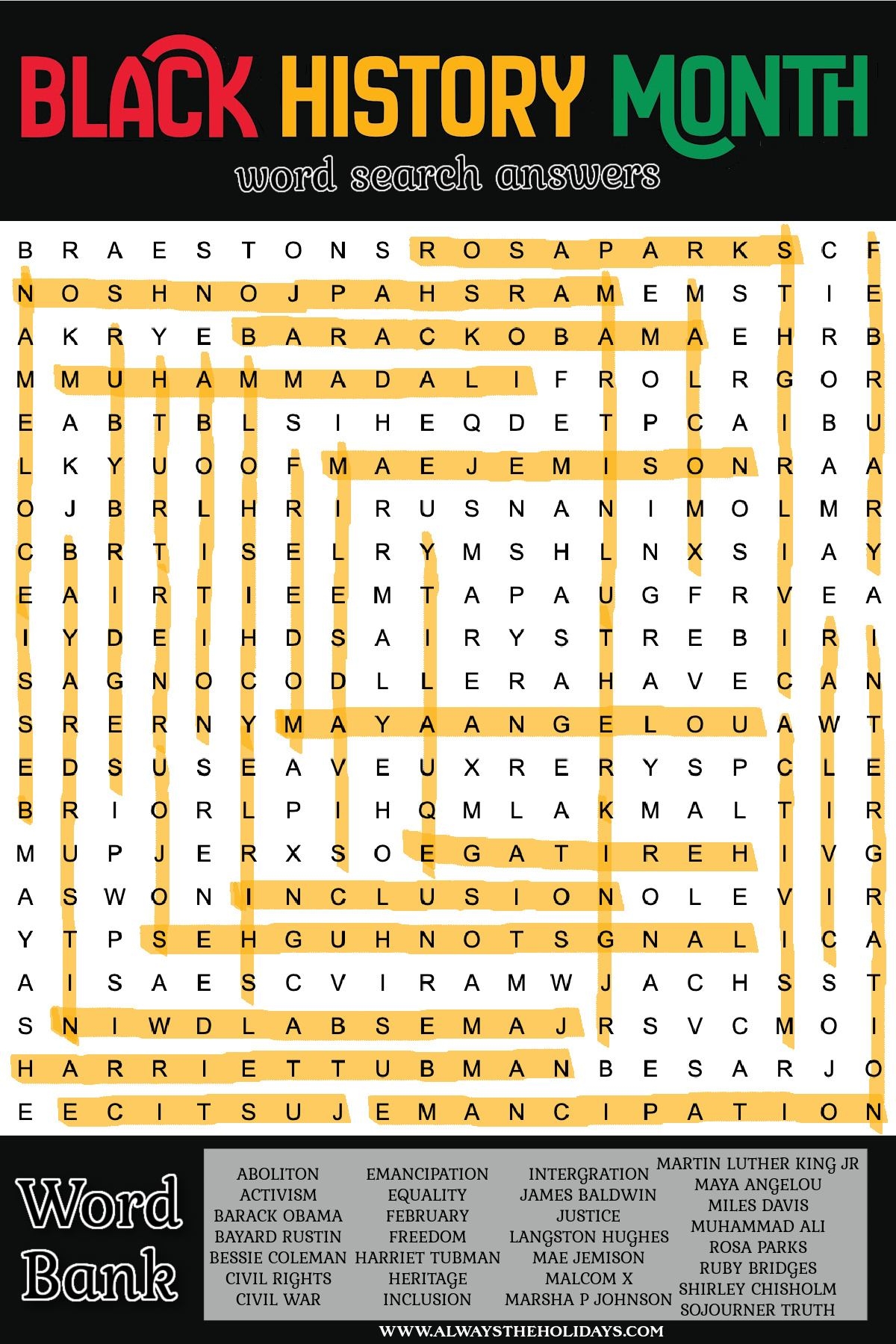 Black History Month Word Search Free Printable With Answer Key Black History Month Word Search Free Printable With Answer Key
