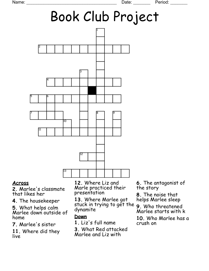 Book Club Project Crossword WordMint Book Club Project Crossword WordMint