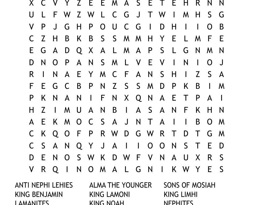 Book Of Mormon Crossword WordMint