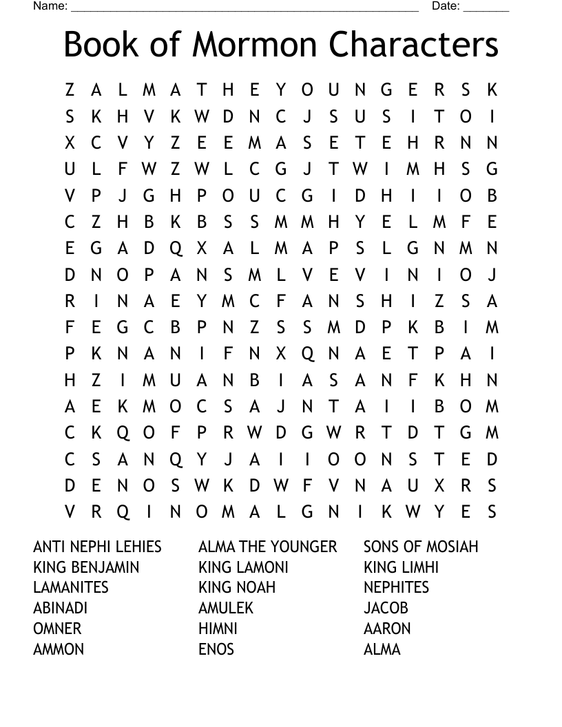 Book Of Mormon Crossword WordMint Book Of Mormon Crossword WordMint