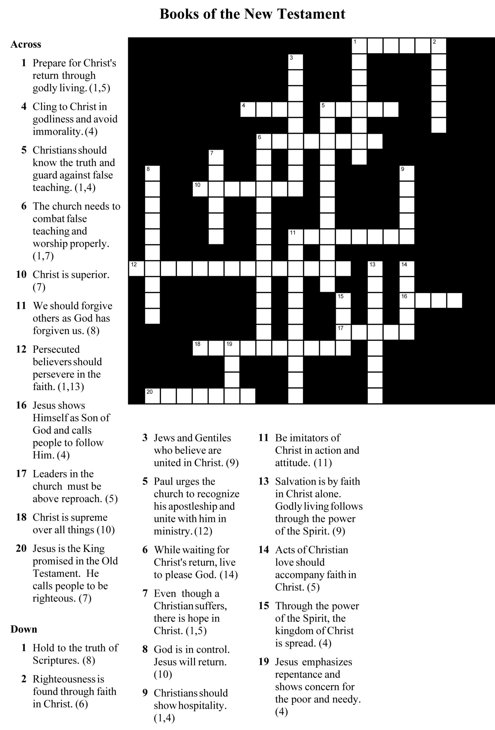 Books Of The New Testament Crossword Puzzle CELA Books Of The New Testament Crossword Puzzle CELA