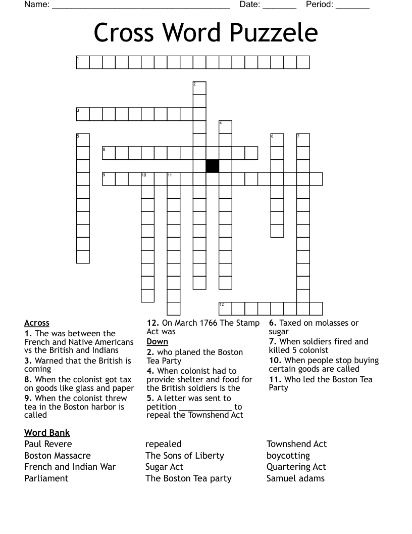 Boston Tea Party Crossword WordMint Boston Tea Party Crossword WordMint