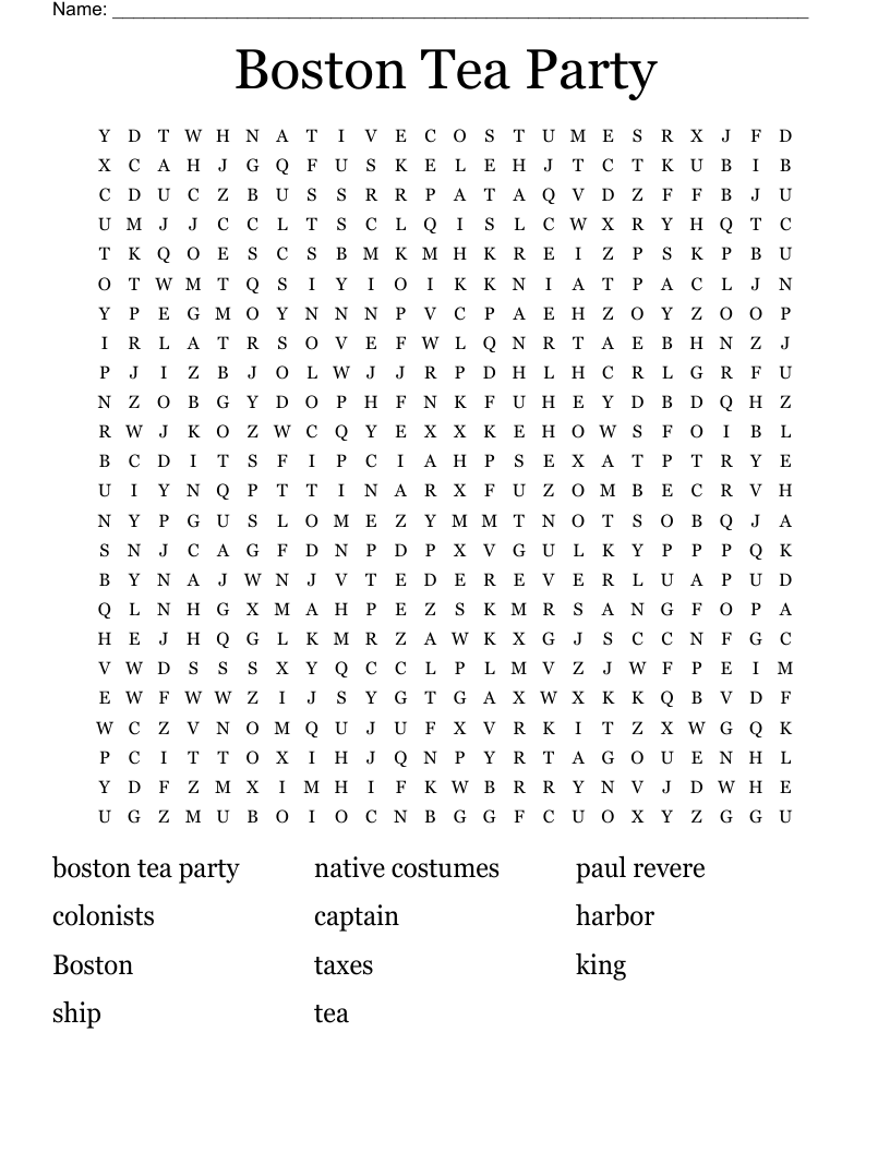 Boston Tea Party Word Search WordMint Boston Tea Party Word Search WordMint