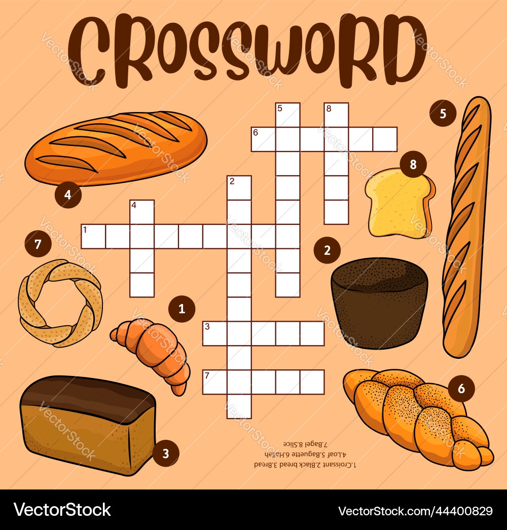 Bread Bakery Crossword Worksheet Find Word Game Vector Image