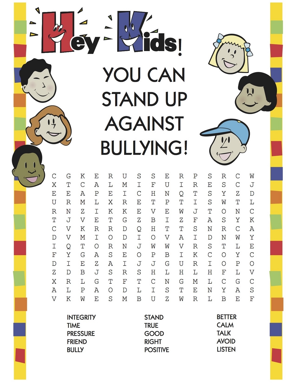 Bullying Quiz Bullying Crossword Puzzle Printable