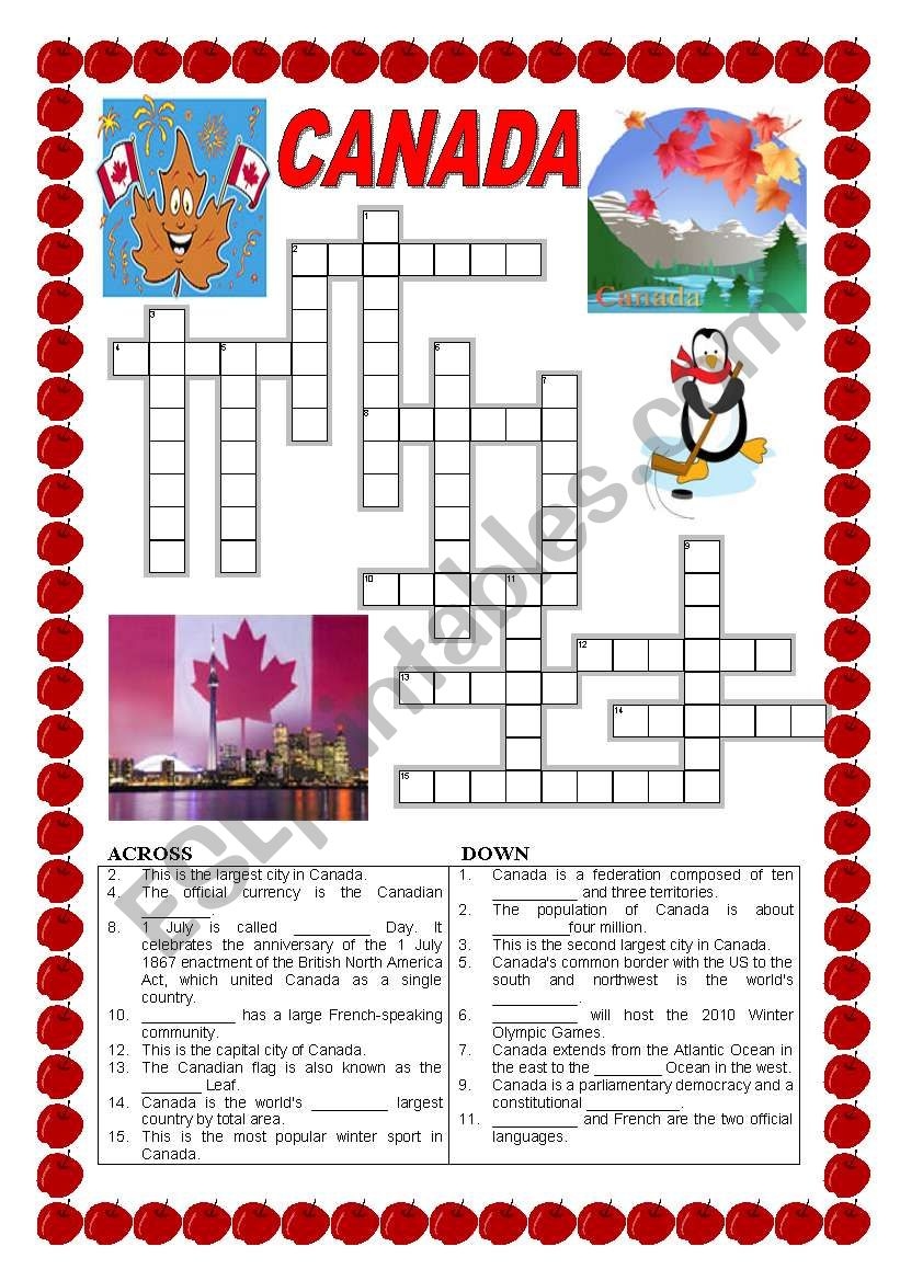 Canada Crossword ESL Worksheet By Ildibildi