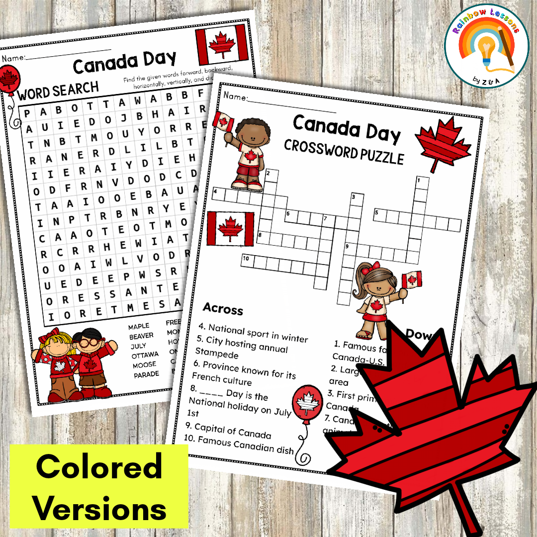 Canada Vocab Crossword Printable