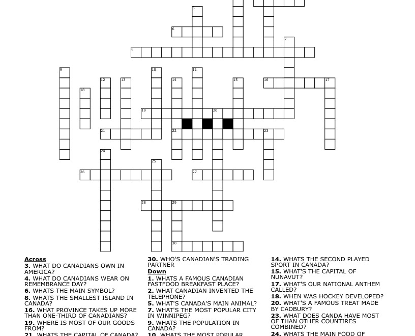 CANADIAN CROSSWORD PUZZLE WordMint