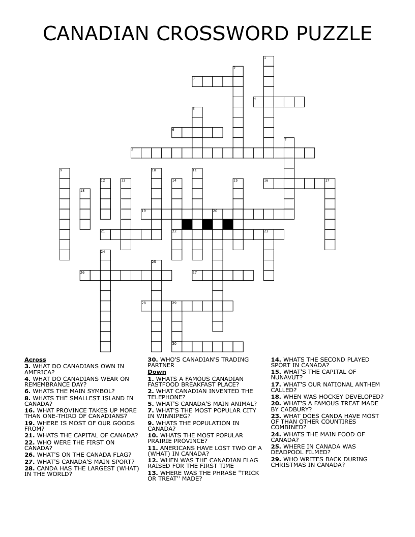 CANADIAN CROSSWORD PUZZLE WordMint