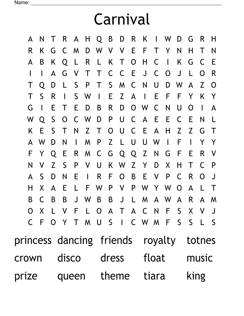 Carnival Word Search WordMint