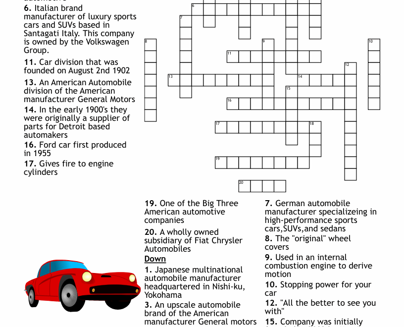 Cars Crossword WordMint