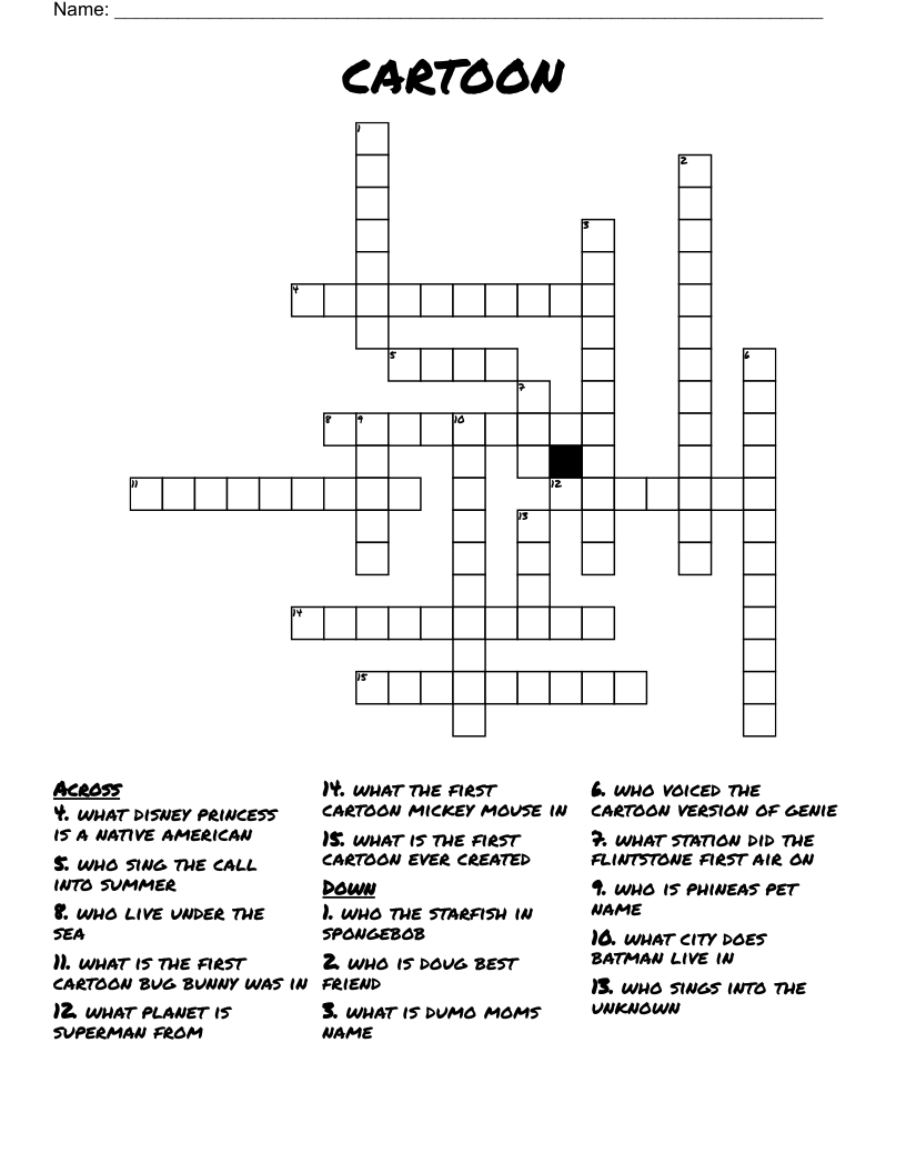 Cartoon Crossword WordMint Cartoon Crossword WordMint