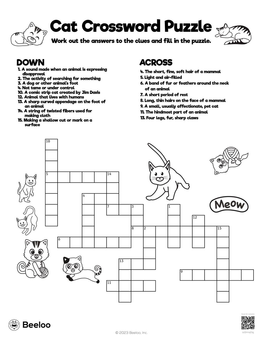 Cat Crossword Puzzle Beeloo Printable Crafts And Activities For Kids