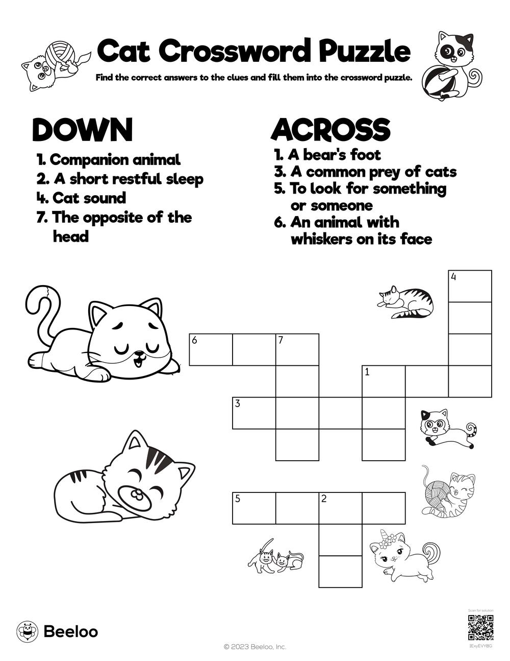 Cat themed Crossword Puzzles Beeloo Printable Crafts And Activities For Kids Cat themed Crossword Puzzles Beeloo Printable Crafts And Activities For Kids