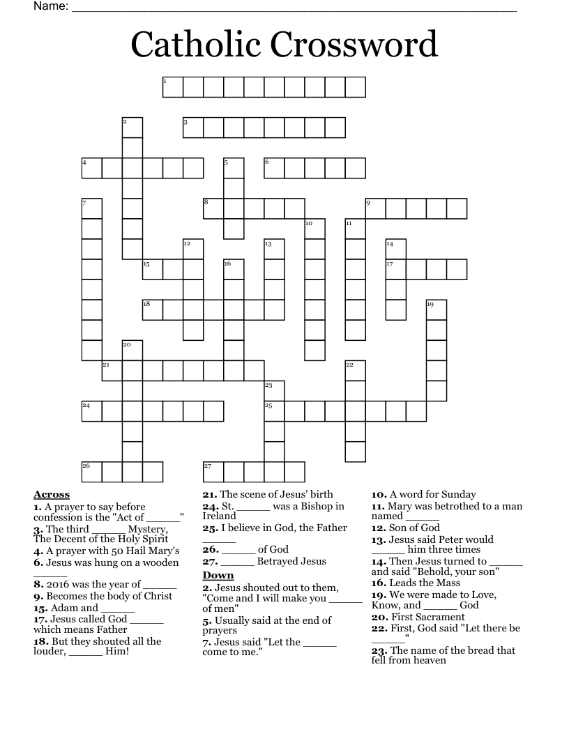 Catholic Crossword WordMint Catholic Crossword WordMint