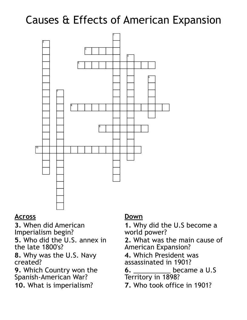 Causes Effects Of American Expansion Crossword WordMint