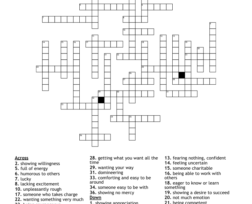 Character Traits Crossword Puzzle WordMint