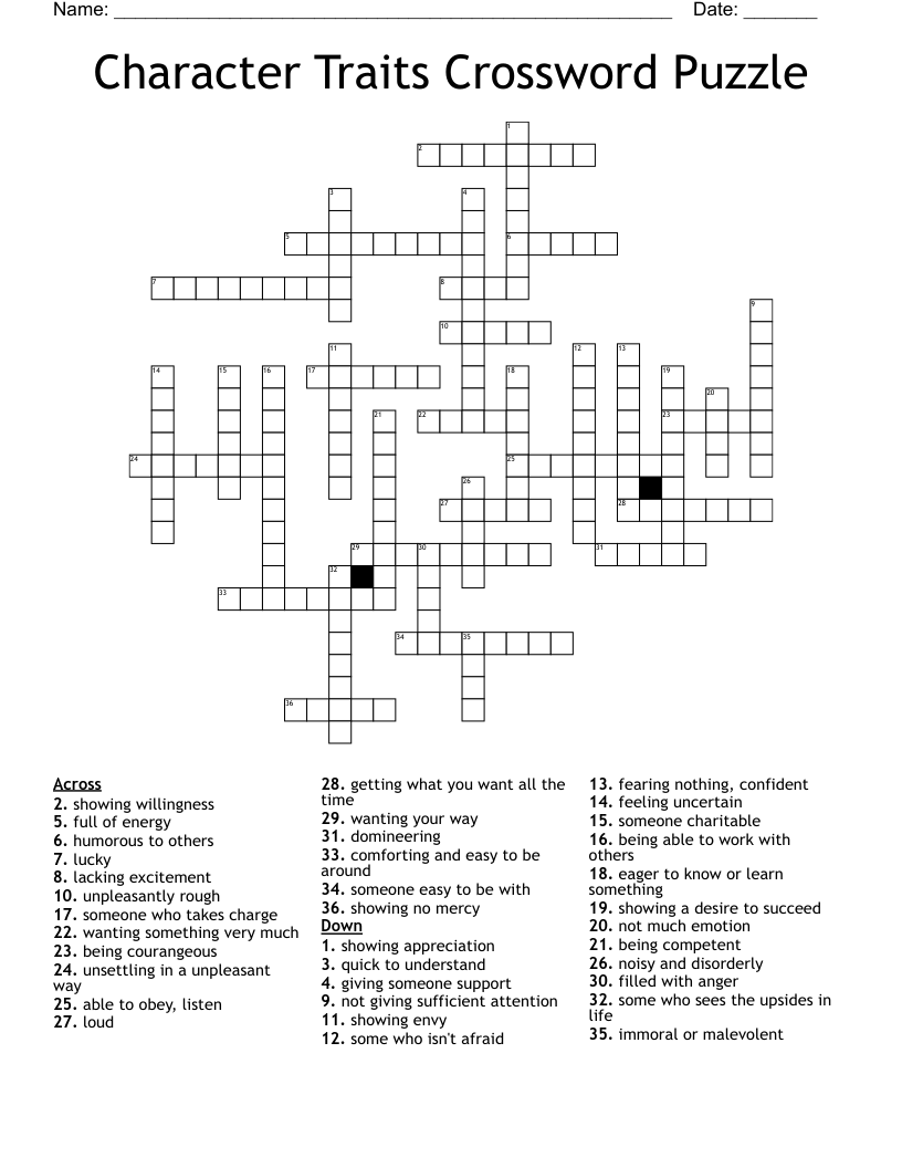 Character Traits Crossword Puzzle WordMint Character Traits Crossword Puzzle WordMint