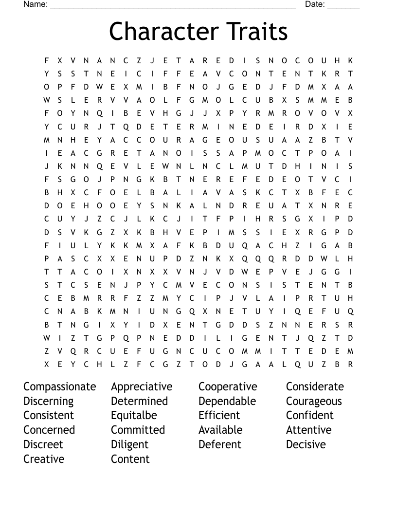Character Traits Word Search WordMint Character Traits Word Search WordMint