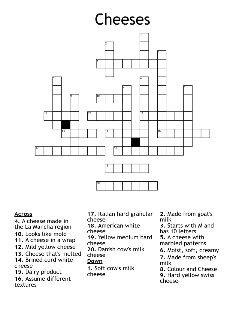 Cheeses Crossword WordMint Cheeses Crossword WordMint