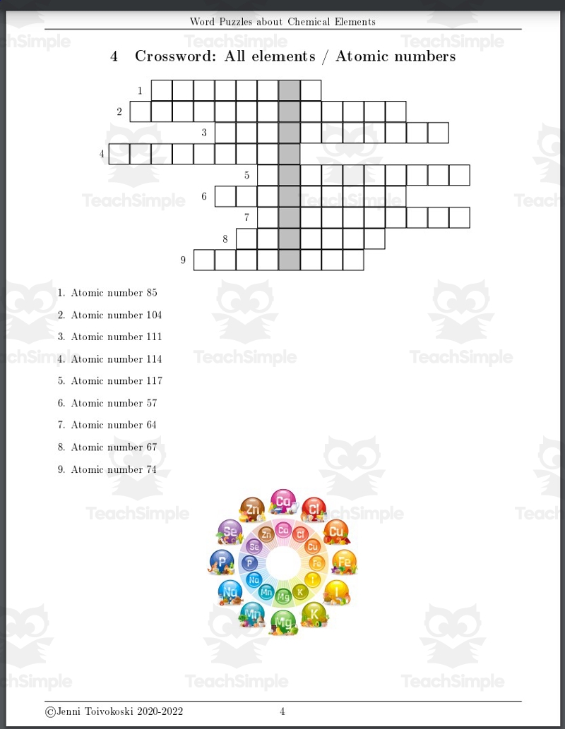 Chemical Elements Crosswords And Word Search Puzzles By Teach Simple Chemical Elements Crosswords And Word Search Puzzles By Teach Simple