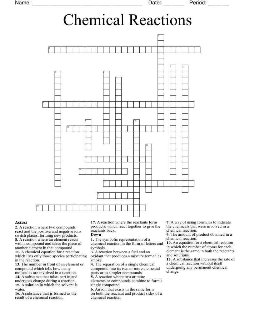 Chemical Reactions Crossword WordMint Chemical Reactions Crossword WordMint
