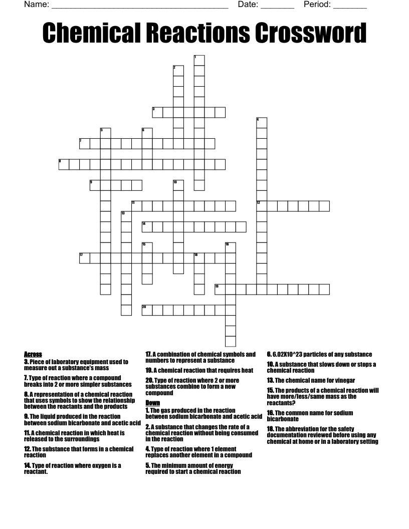 Chemical Reactions Crossword WordMint Chemical Reactions Crossword WordMint