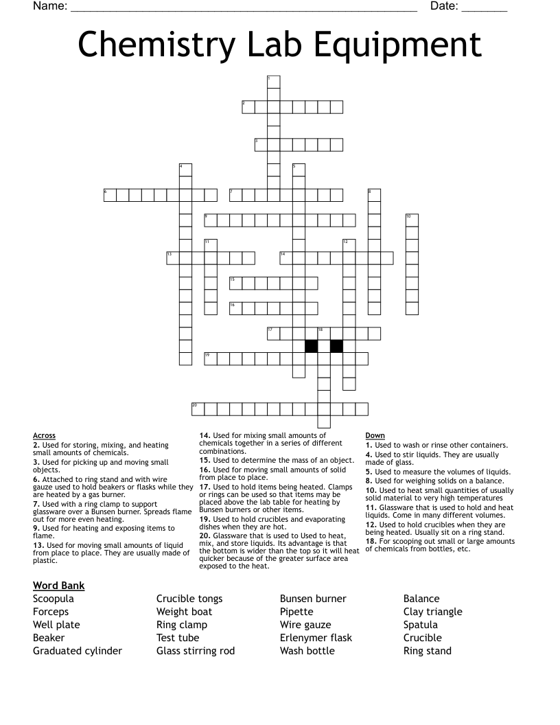 Chemistry Lab Equipment Crossword WordMint Chemistry Lab Equipment Crossword WordMint