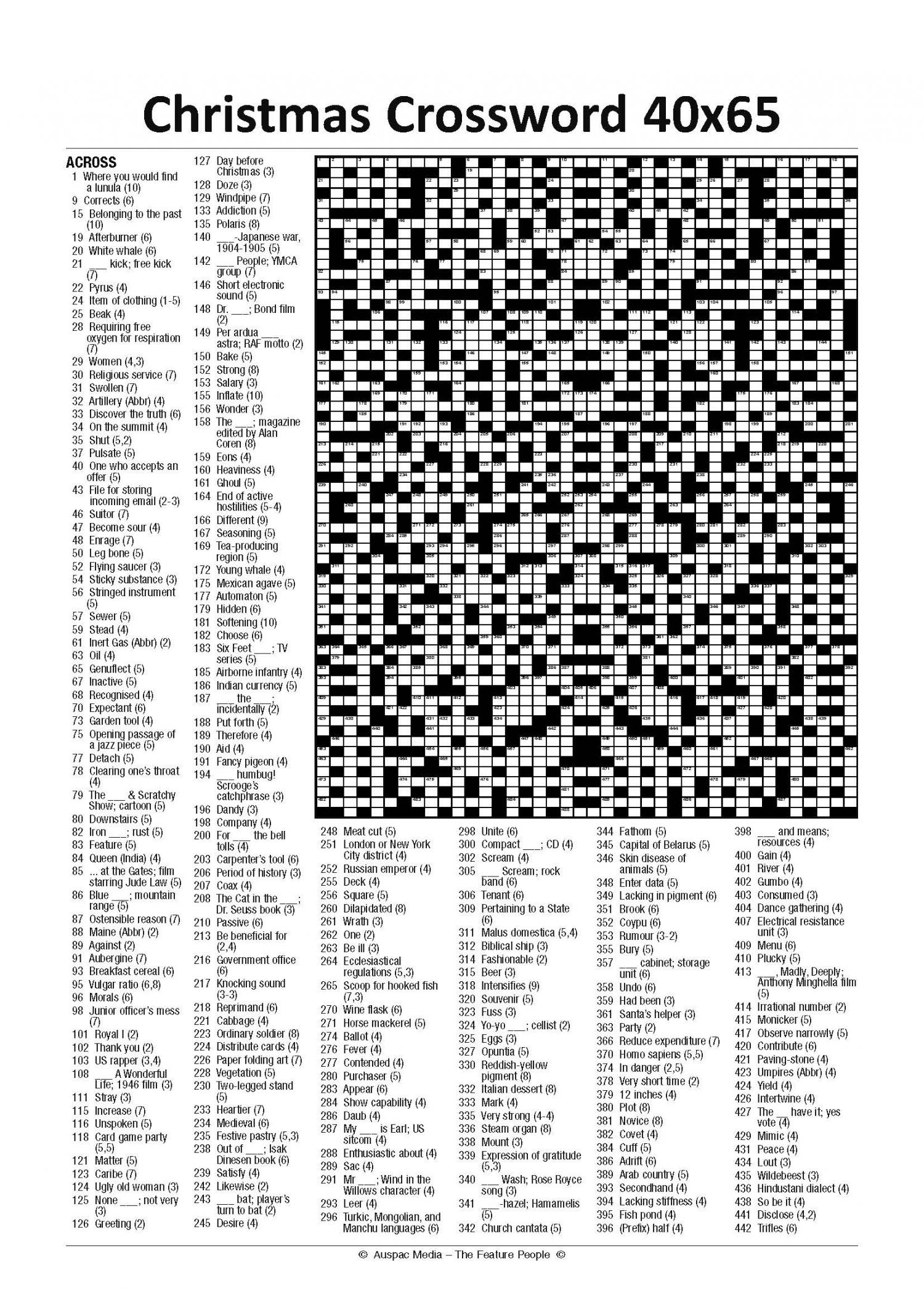 Christmas Crossword 40 X 65 Large KF  Christmas Crossword 40 X 65 Large KF