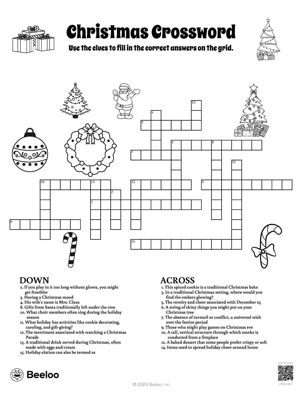 Christmas Crossword Beeloo Printable Crafts And Activities For Kids