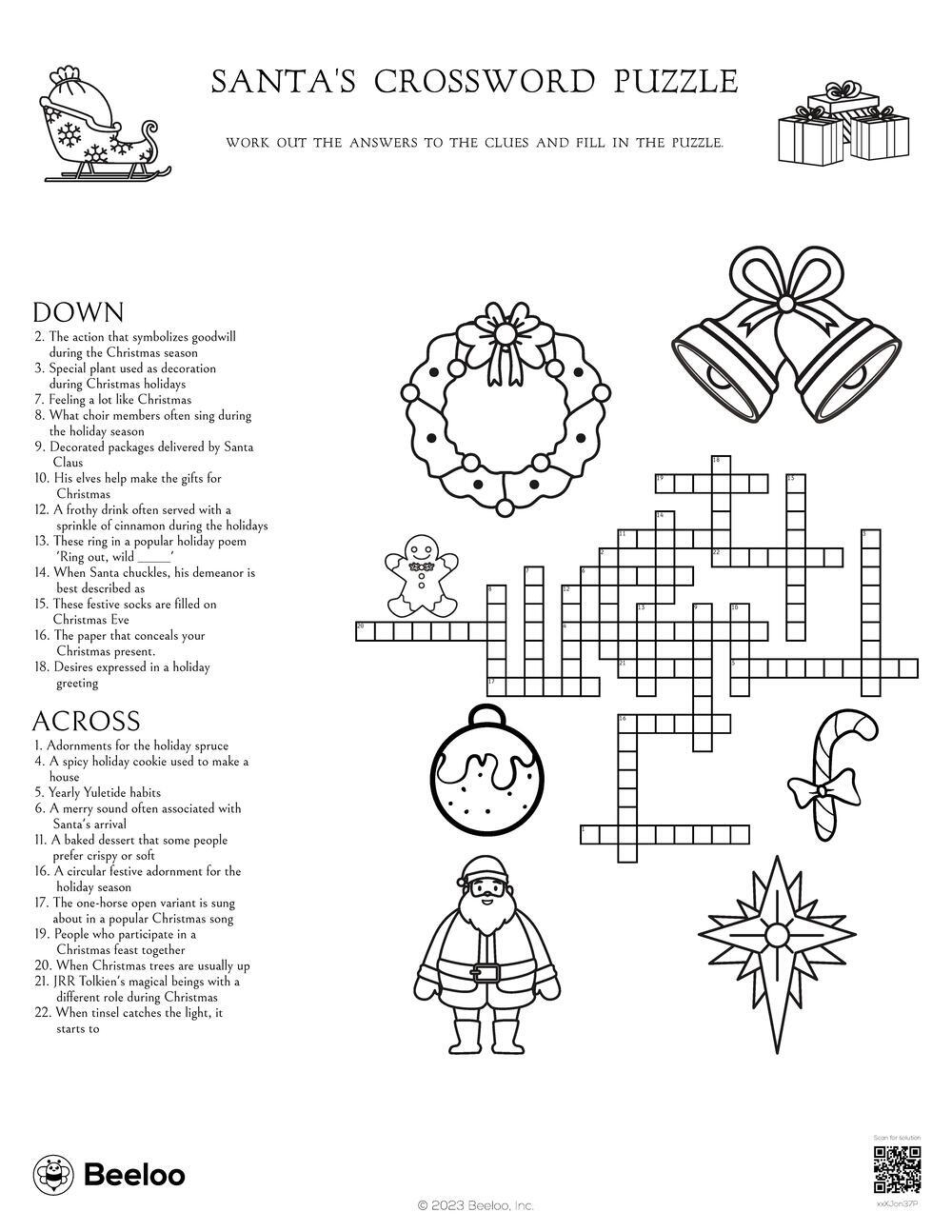Christmas Crossword Page Printable Children Preschool Christmas Crossword Page Printable Children Preschool