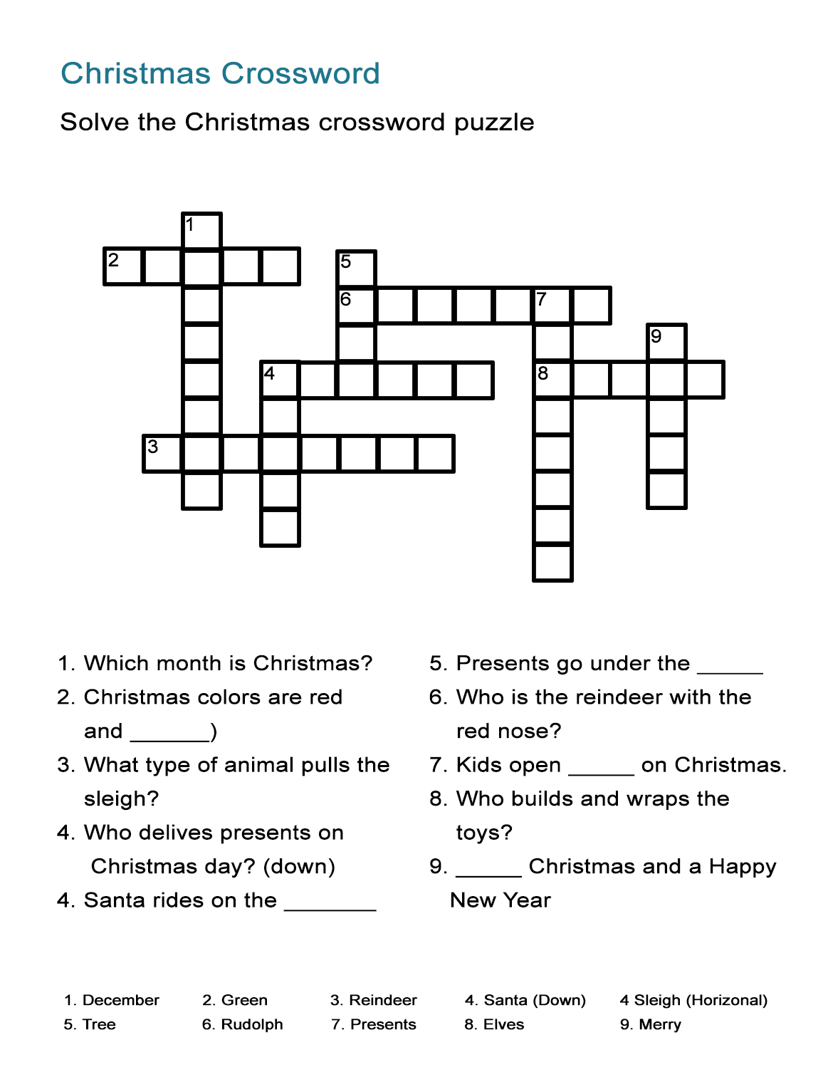 Christmas Crossword For Kids Printable Christmas Crossword For Kids Printable