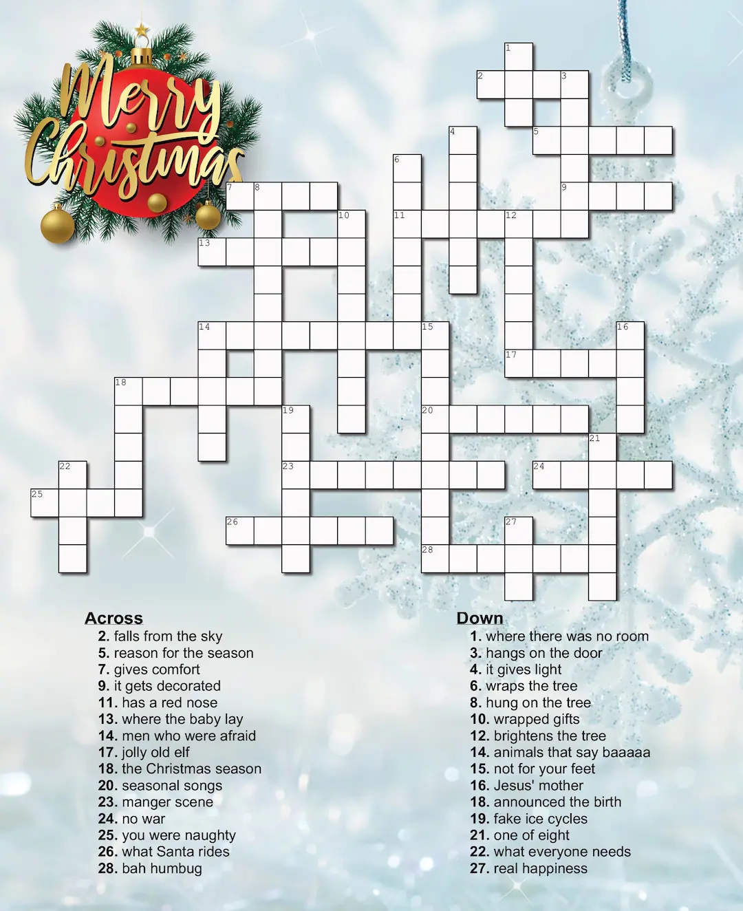 Christmas Crossword Puzzle Etsy Christmas Crossword Puzzle Etsy