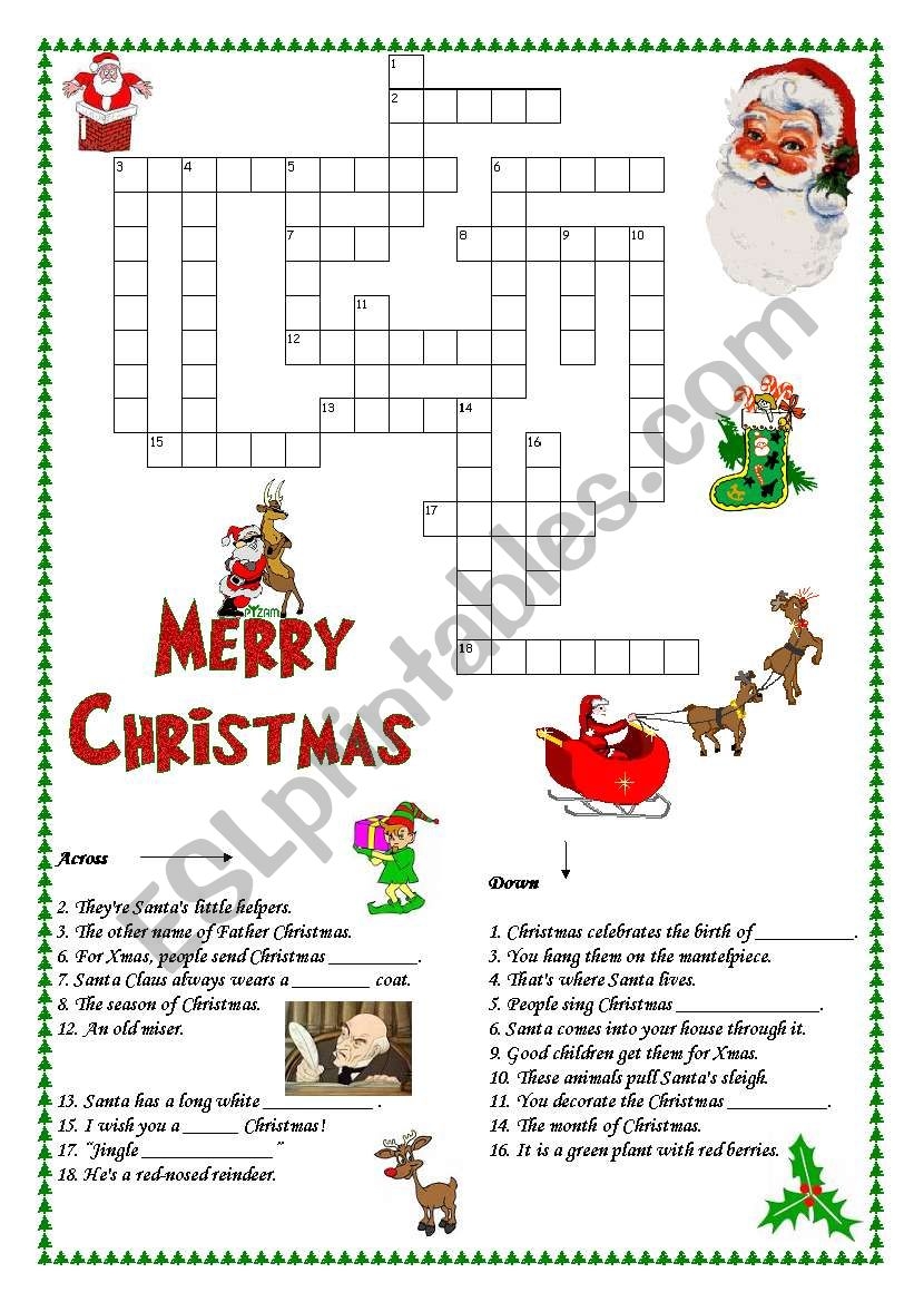 Christmas Crosswords ESL Worksheet By I love english