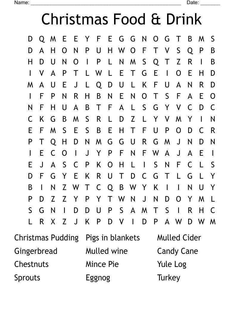 Christmas Food Drink Word Search WordMint Christmas Food Drink Word Search WordMint