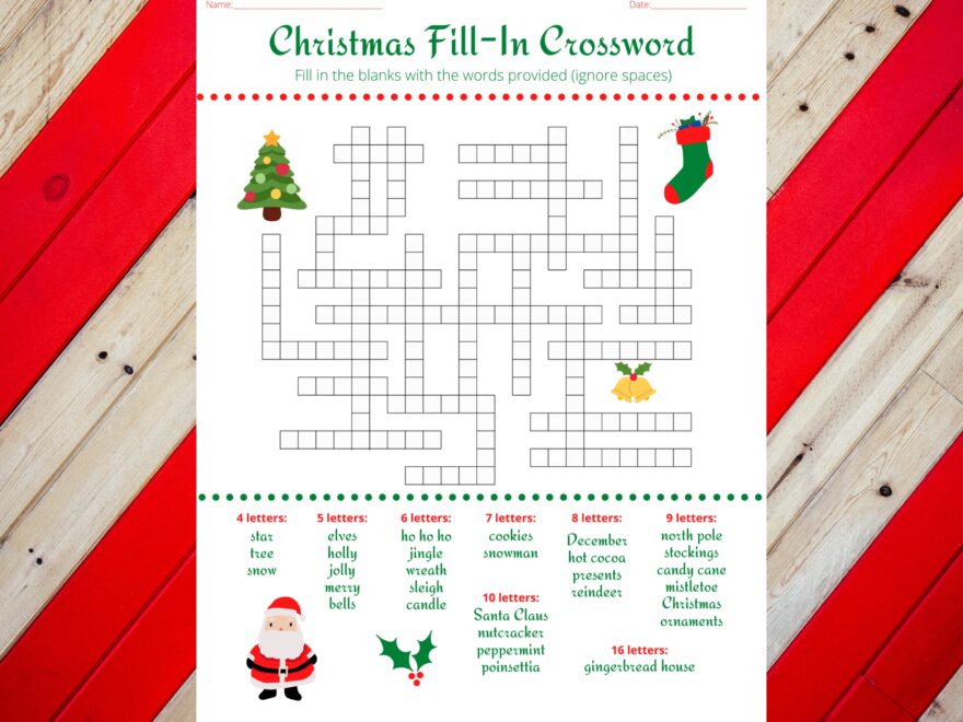 Christmas Holiday Fill In Crossword Puzzle Worksheet DIGITAL Worksheets Library