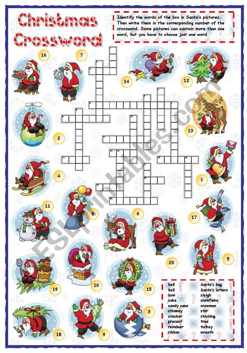 Christmas Vocabulary Crossword ESL Worksheet By Mpotb
