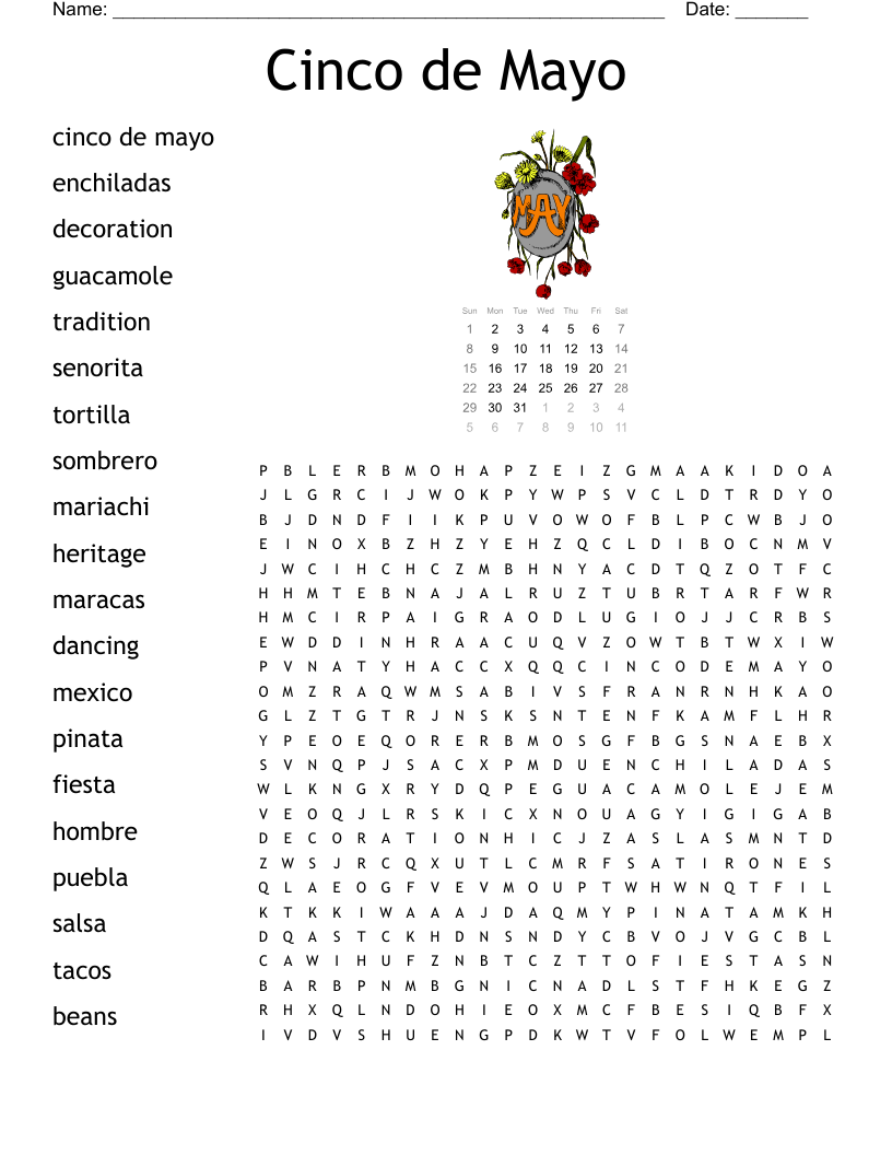 Cinco De Mayo Crossword WordMint Cinco De Mayo Crossword WordMint