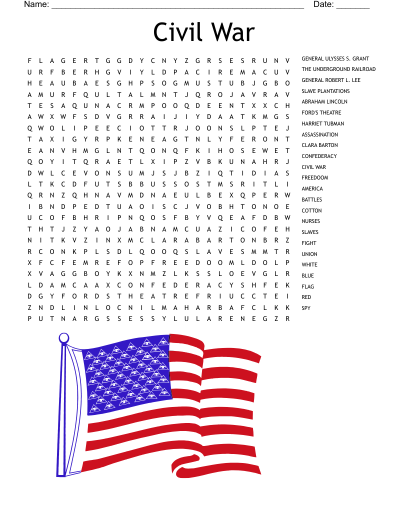 Civil War Word Search WordMint Civil War Word Search WordMint