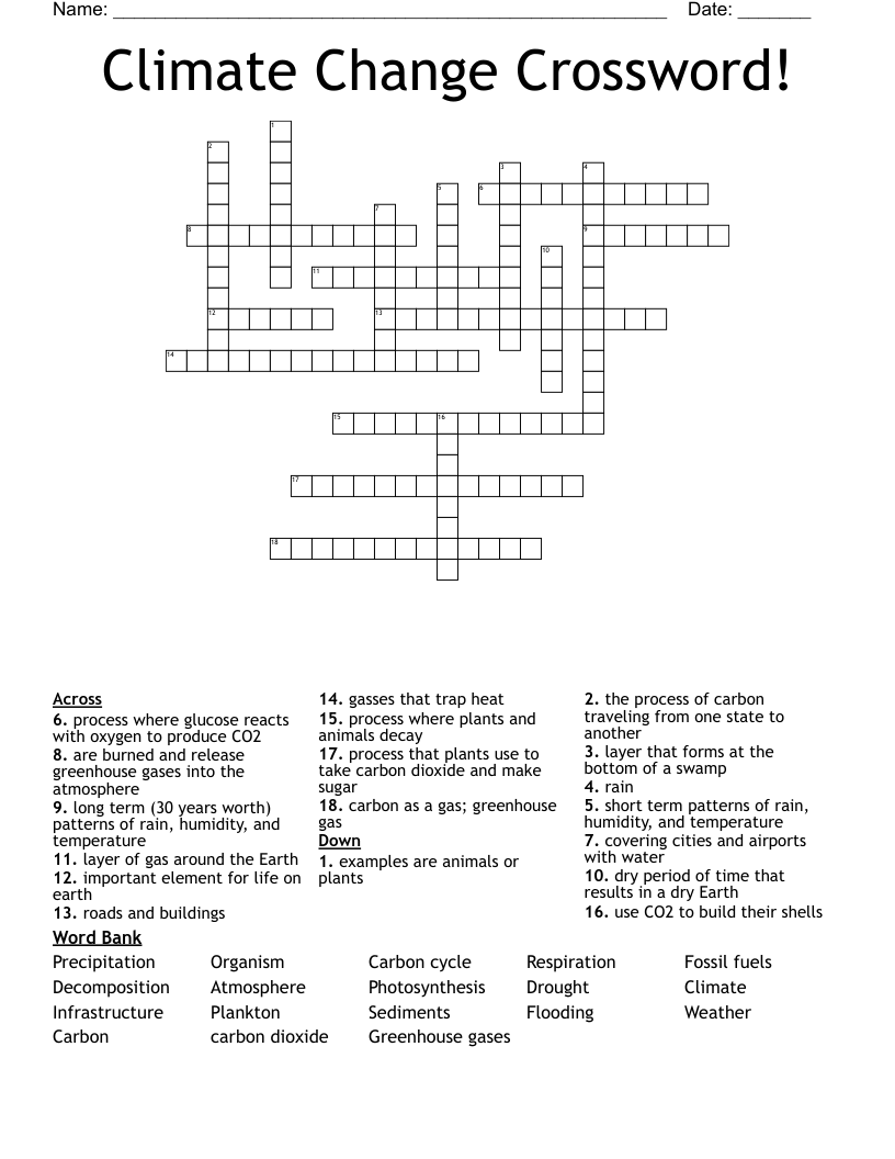 Climate Change Crossword WordMint