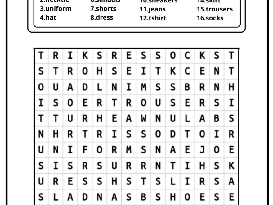 Clothes Word Search Ezpzlearn