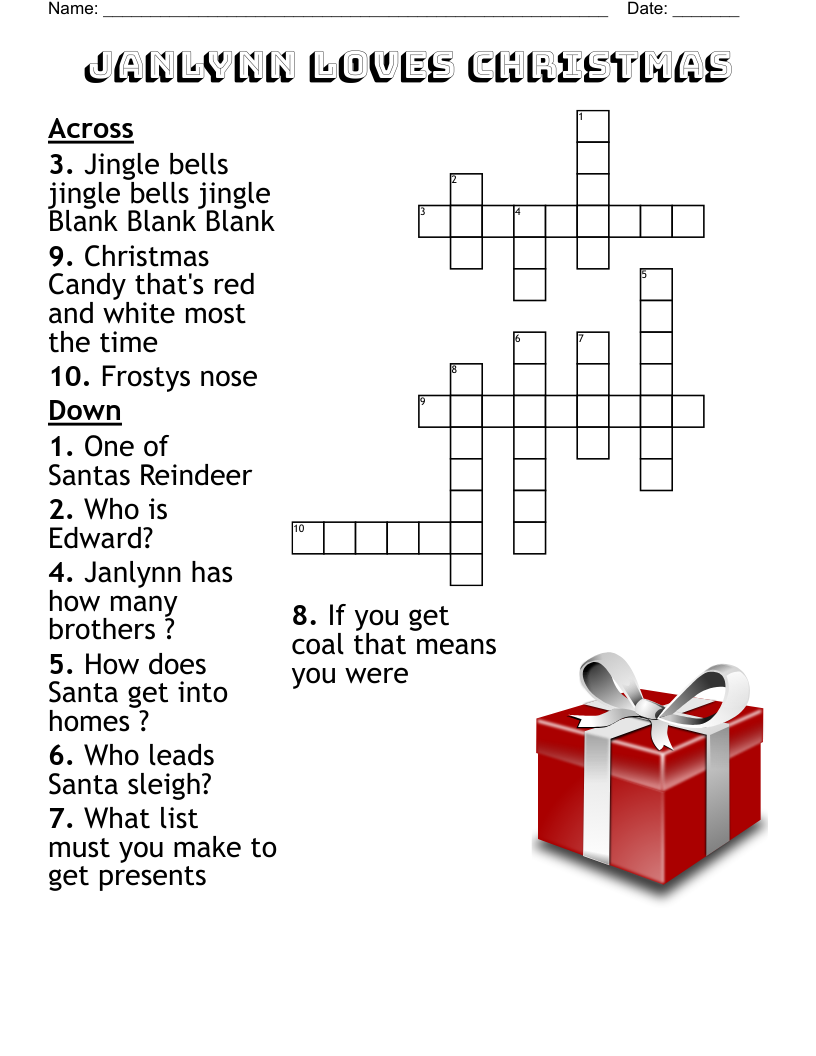 CO U 3rd Grade Christmas Crossword WordMint