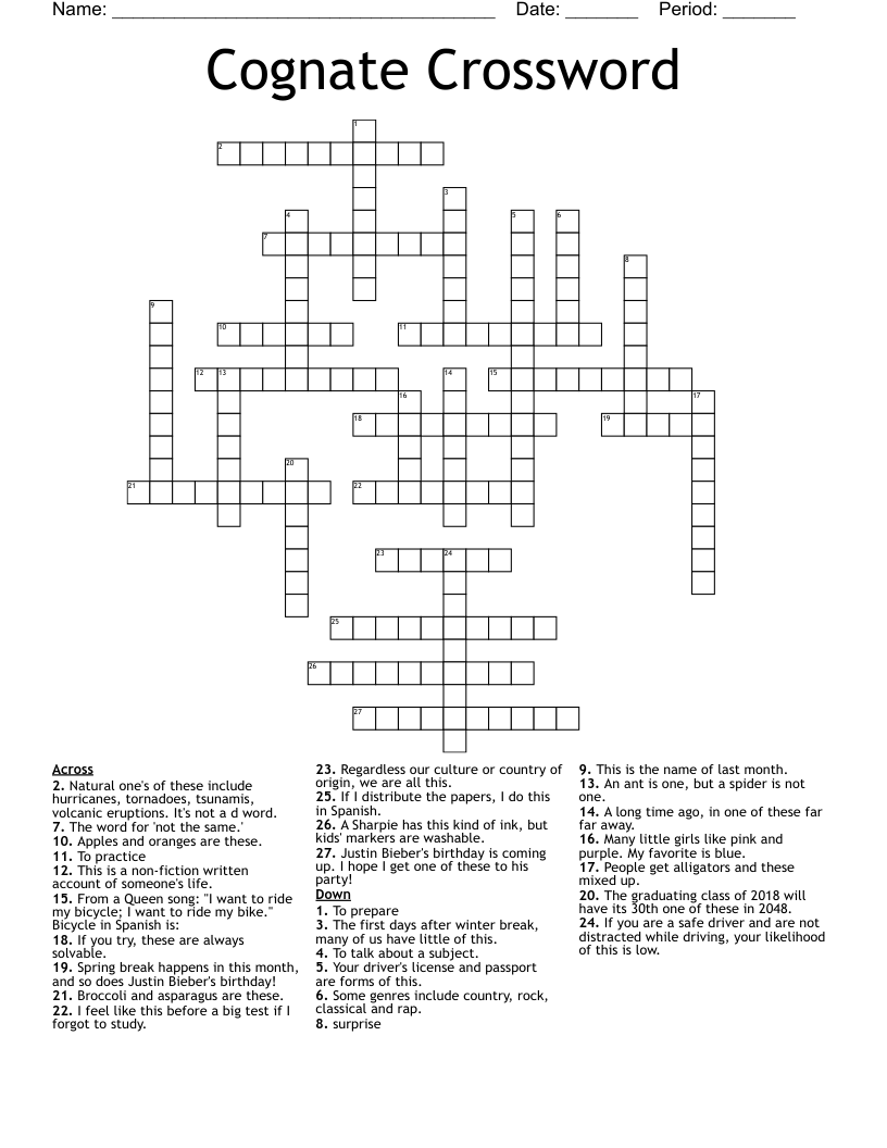 Cognate Crossword WordMint Cognate Crossword WordMint