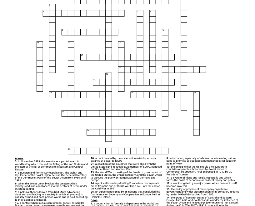 Cold War Puzzlemaker Crossword WordMint