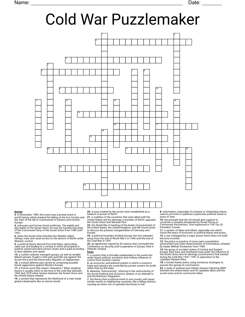 Cold War Puzzlemaker Crossword WordMint Cold War Puzzlemaker Crossword WordMint