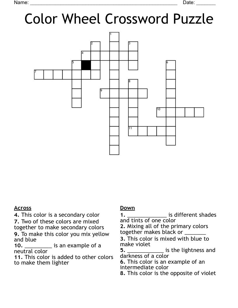 Color Wheel Crossword Puzzle WordMint Color Wheel Crossword Puzzle WordMint