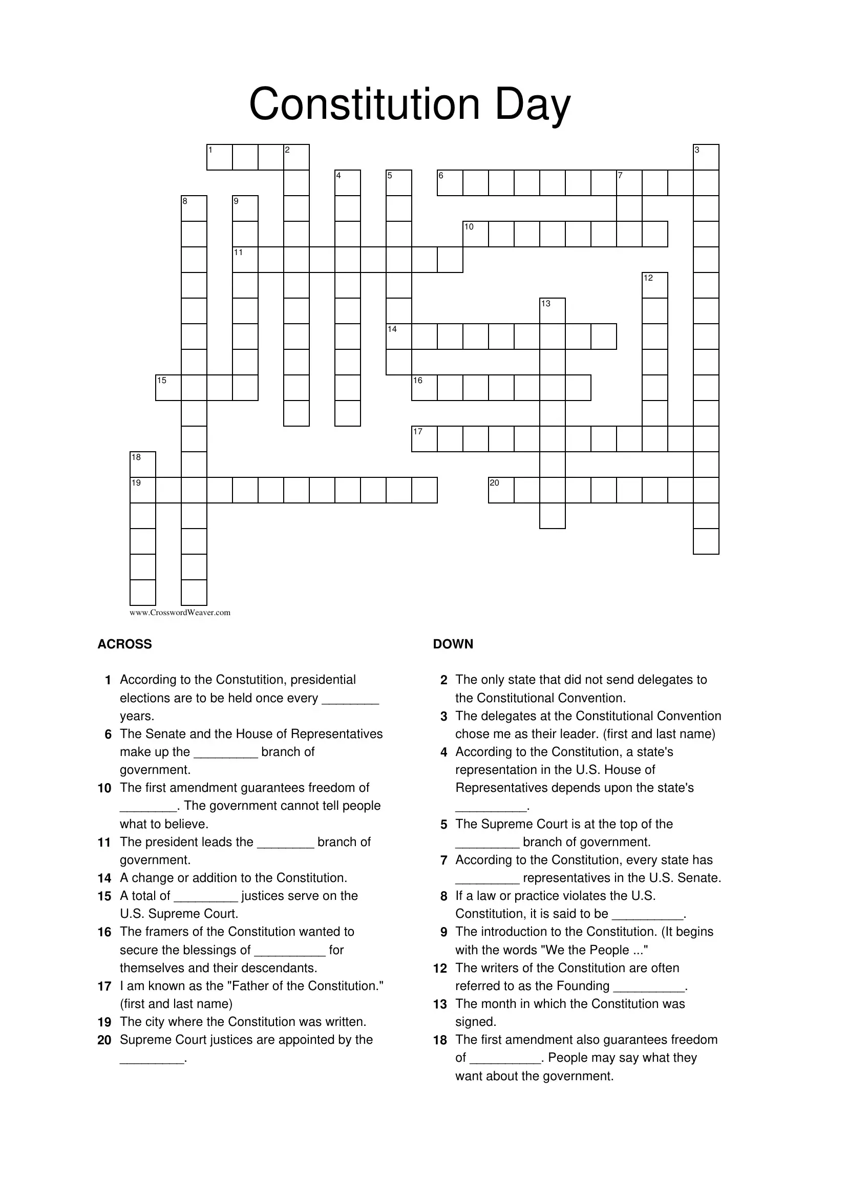 Constitution Crossword Puzzle PDF Form FormsPal Constitution Crossword Puzzle PDF Form FormsPal